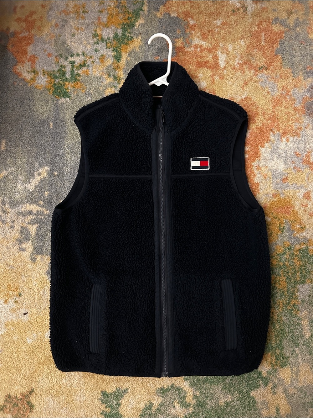 Tommy Hilfiger Navy Blue Sherpa Fleece Vest with Logo Patch
